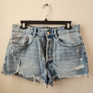 Zara Authentic Denim by TRF Denim Jean Shorts Blue Distressed High Rise Size 8